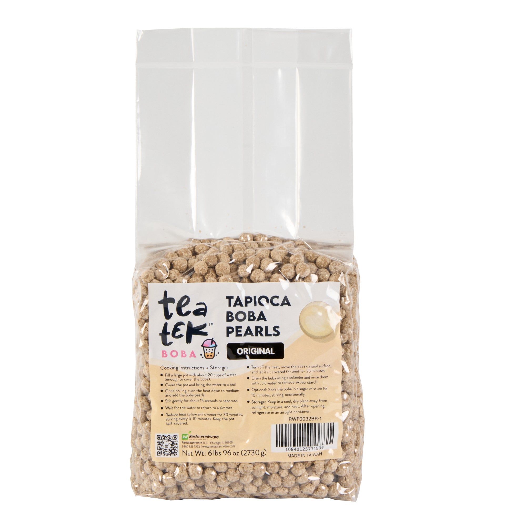 Tea Tek 6 lb Tapioca Boba Pearls - Original - 1 count box