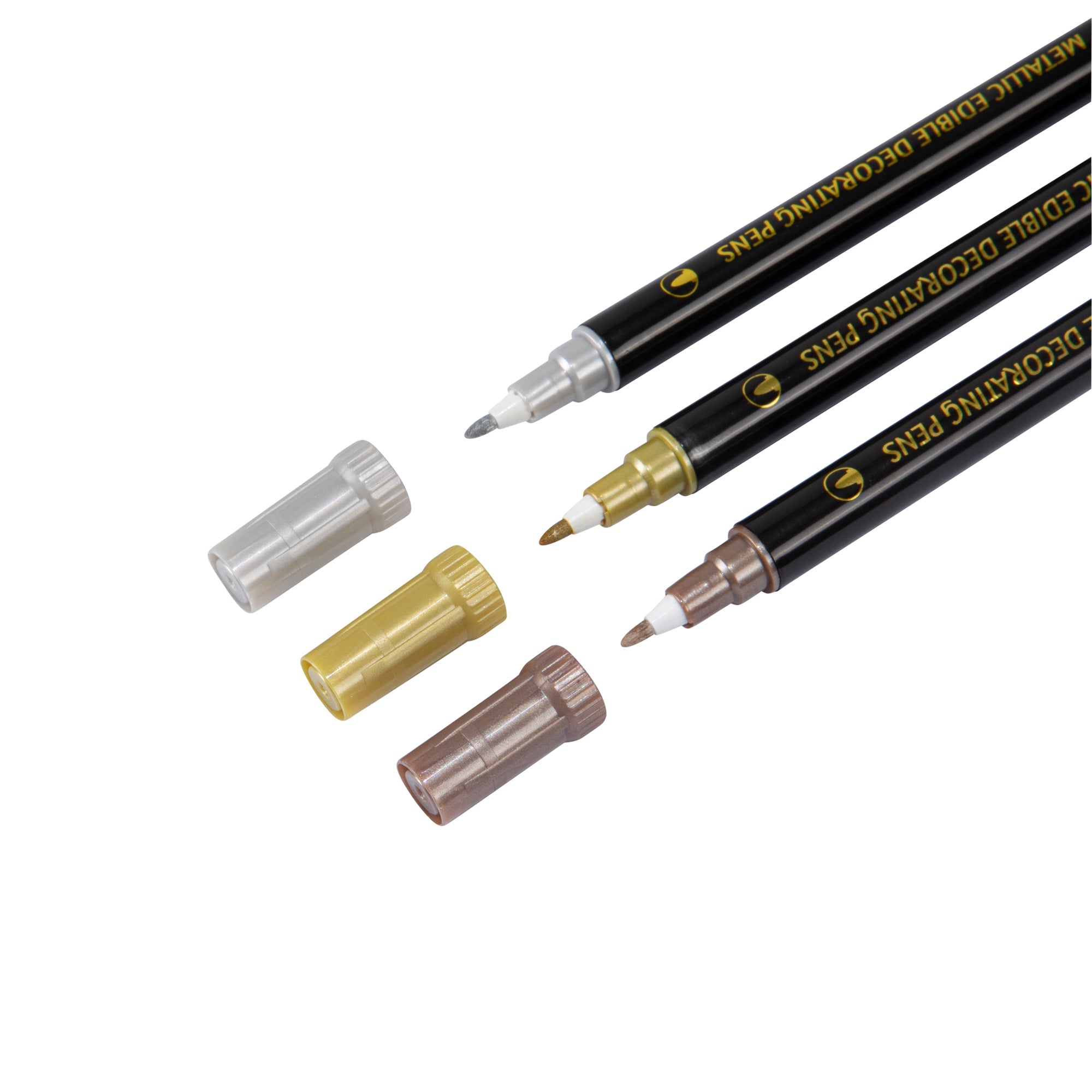 Pastry Tek Dual-Tip Metallic 3 Color Food Decorating Pen Set - 1 count box