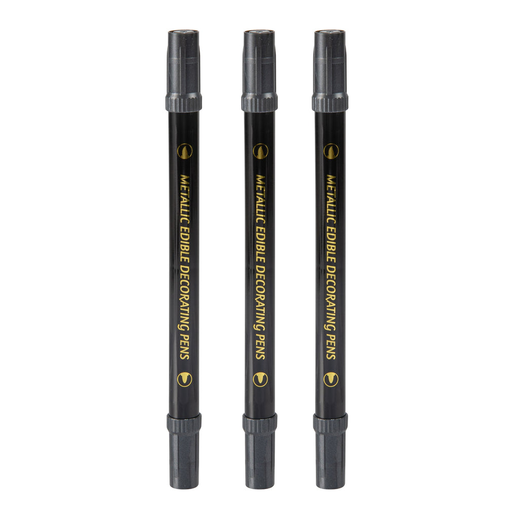 Pastry Tek Dual-Tip Metallic 3 Black Food Decorating Pen Set - 1 count box