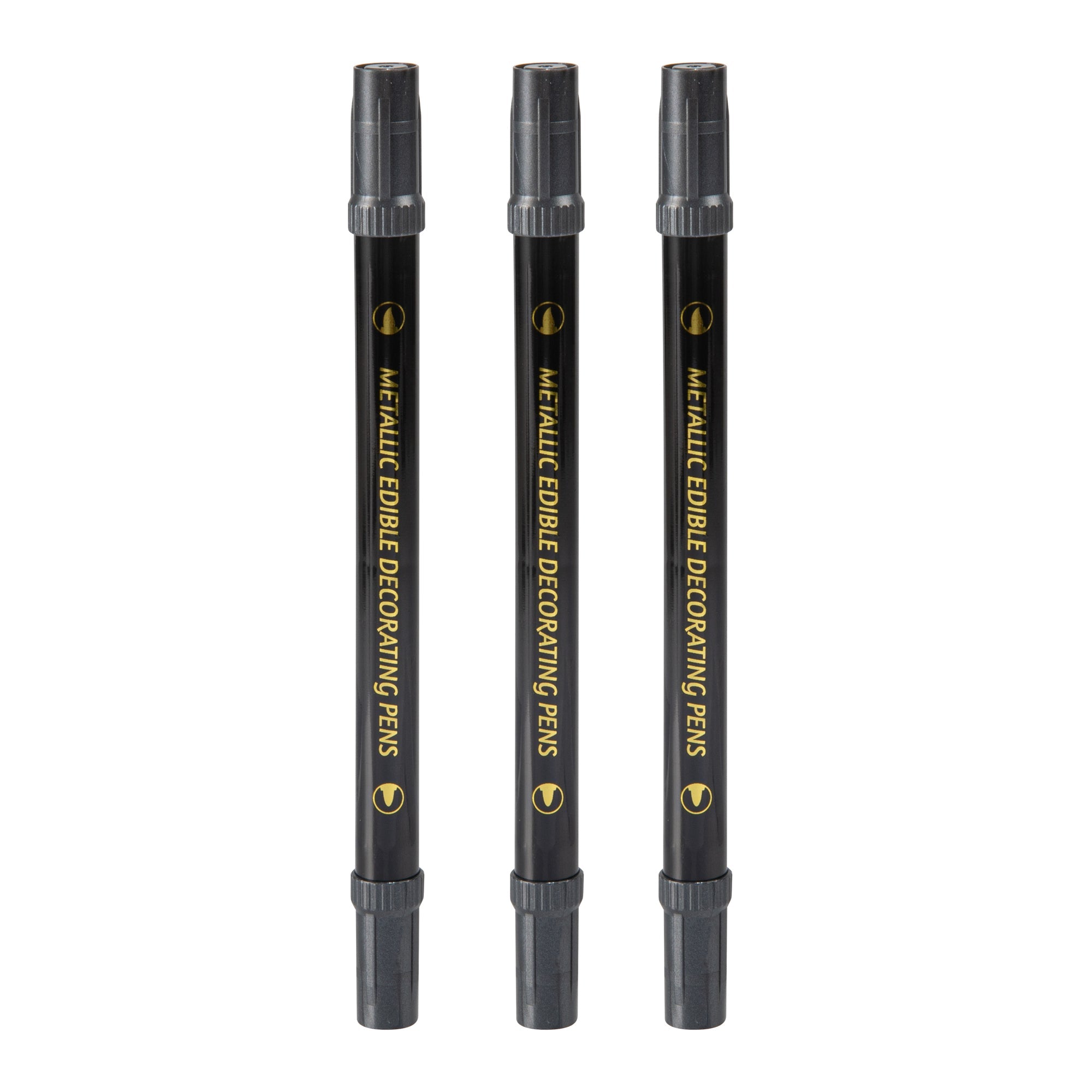 Pastry Tek Dual-Tip Metallic 3 Black Food Decorating Pen Set - 1 count box