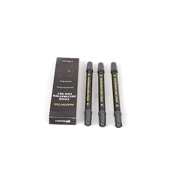 Pastry Tek Dual-Tip Metallic 3 Black Food Decorating Pen Set - 1 count box