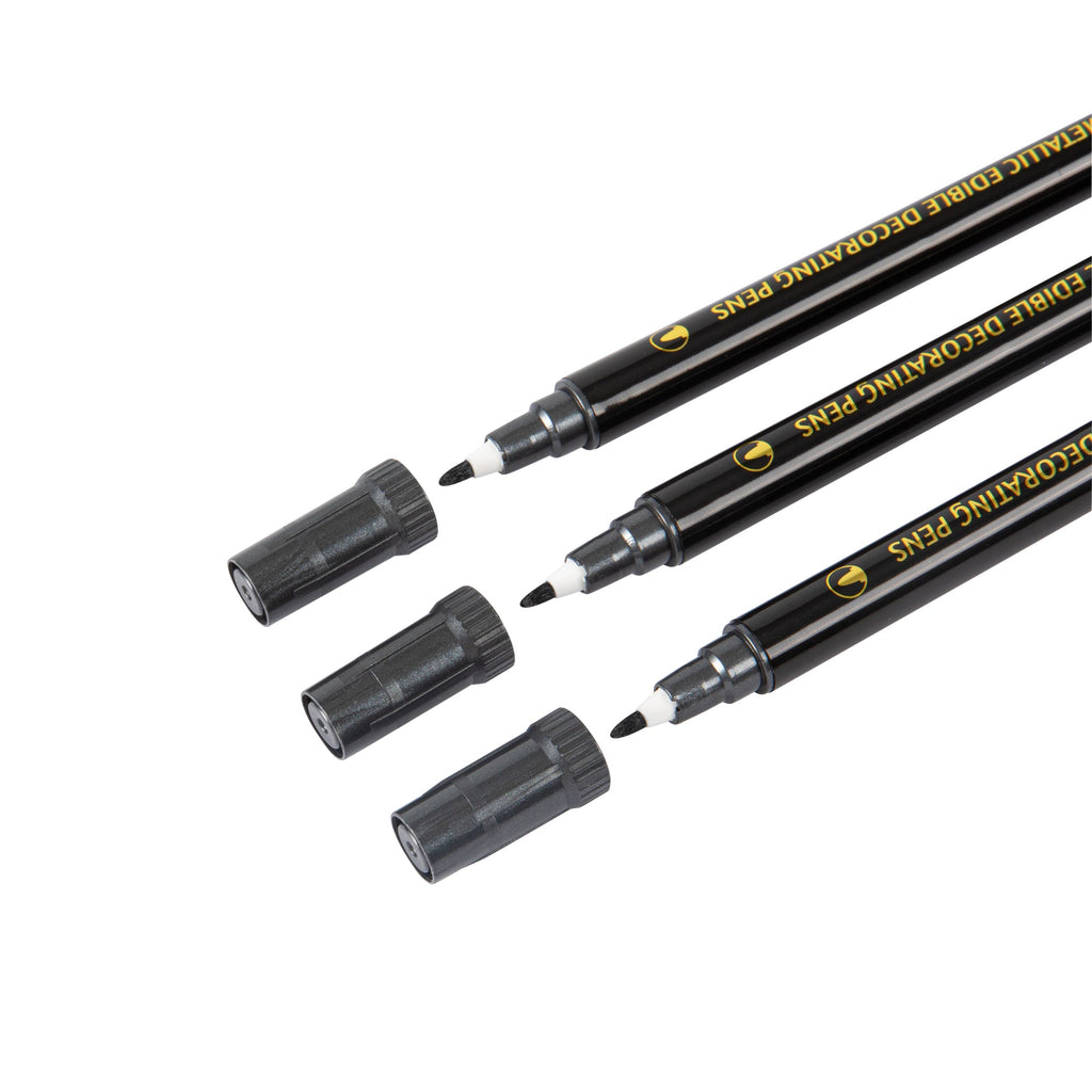 Pastry Tek Dual-Tip Metallic 3 Black Food Decorating Pen Set - 1 count box