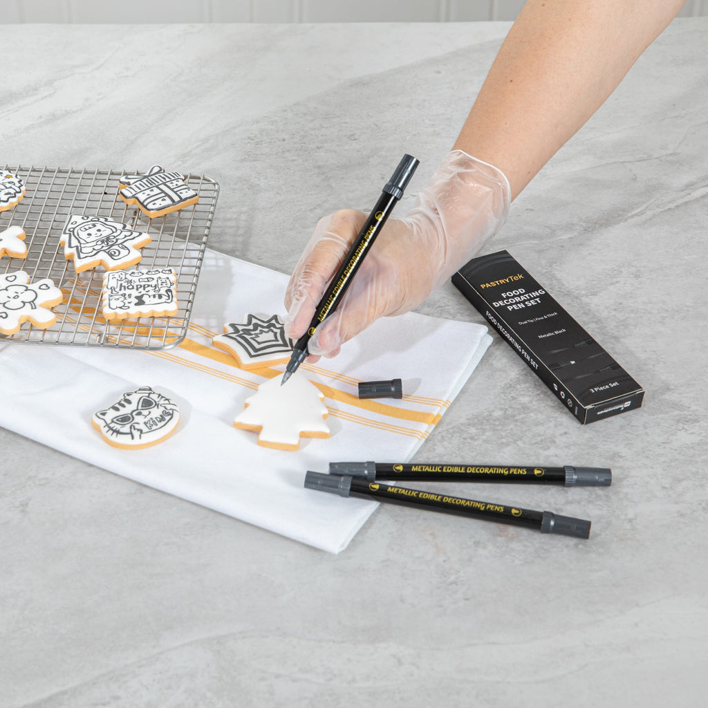 Pastry Tek Dual-Tip Metallic 3 Black Food Decorating Pen Set - 1 count box