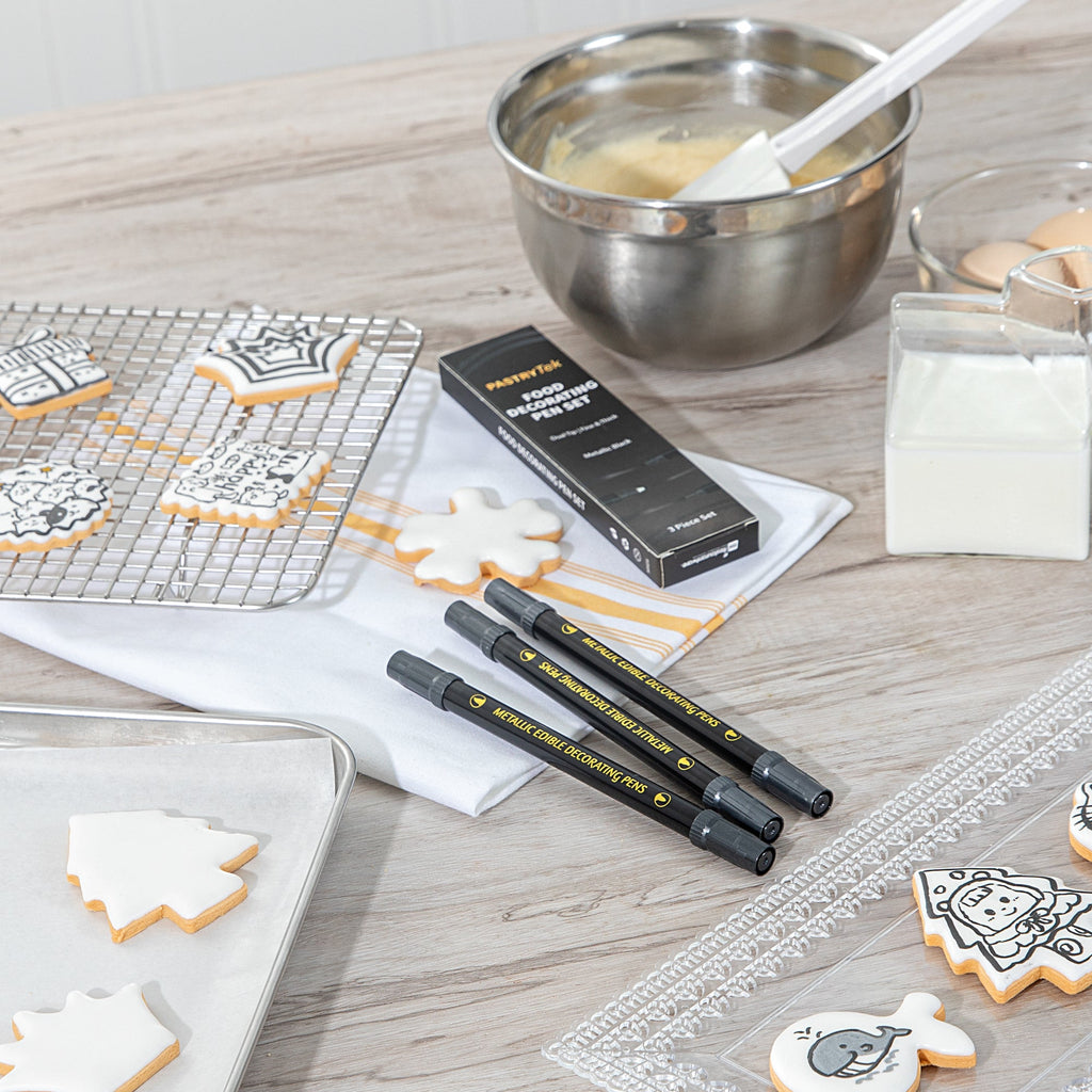 Pastry Tek Dual-Tip Metallic 3 Black Food Decorating Pen Set - 1 count box