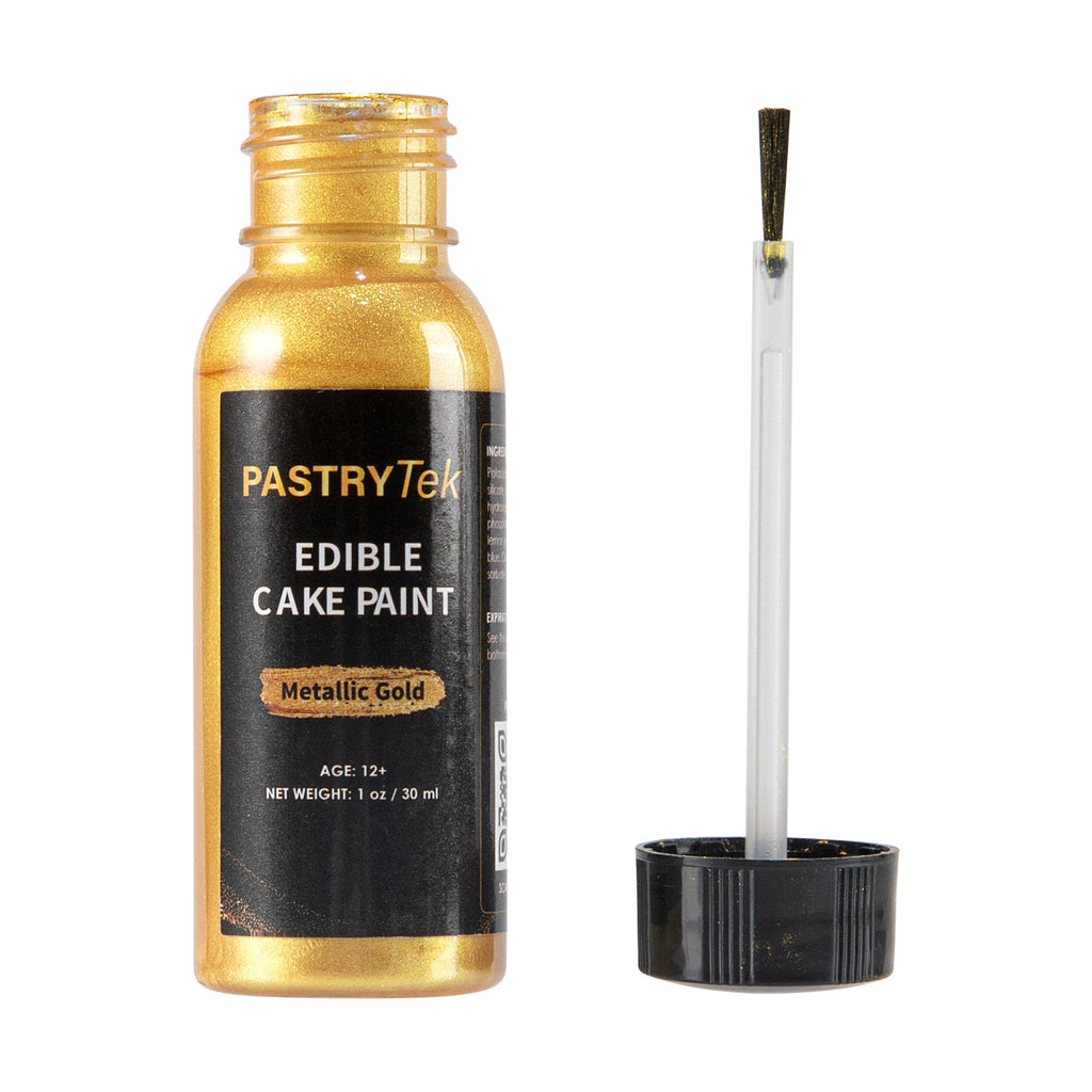 Pastry Tek 1 oz Metallic Gold Edible Food Coloring / Cake Paint - with Brush - 1 count box