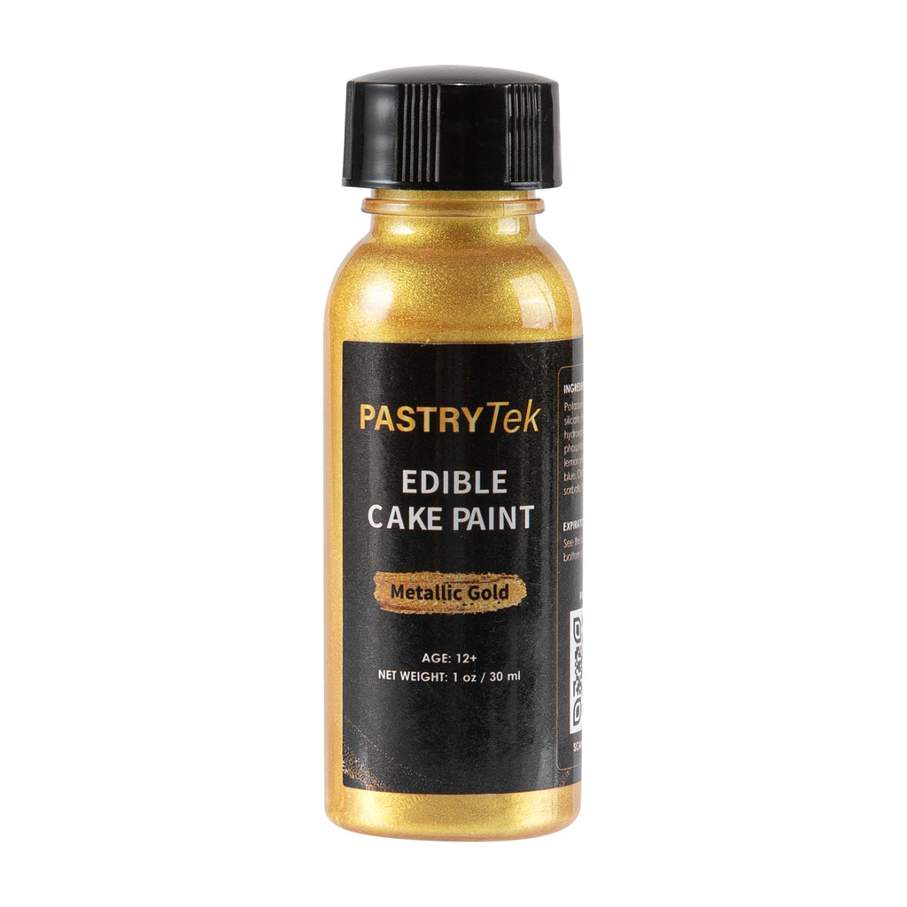 Pastry Tek 1 oz Metallic Gold Edible Food Coloring / Cake Paint - with Brush - 1 count box