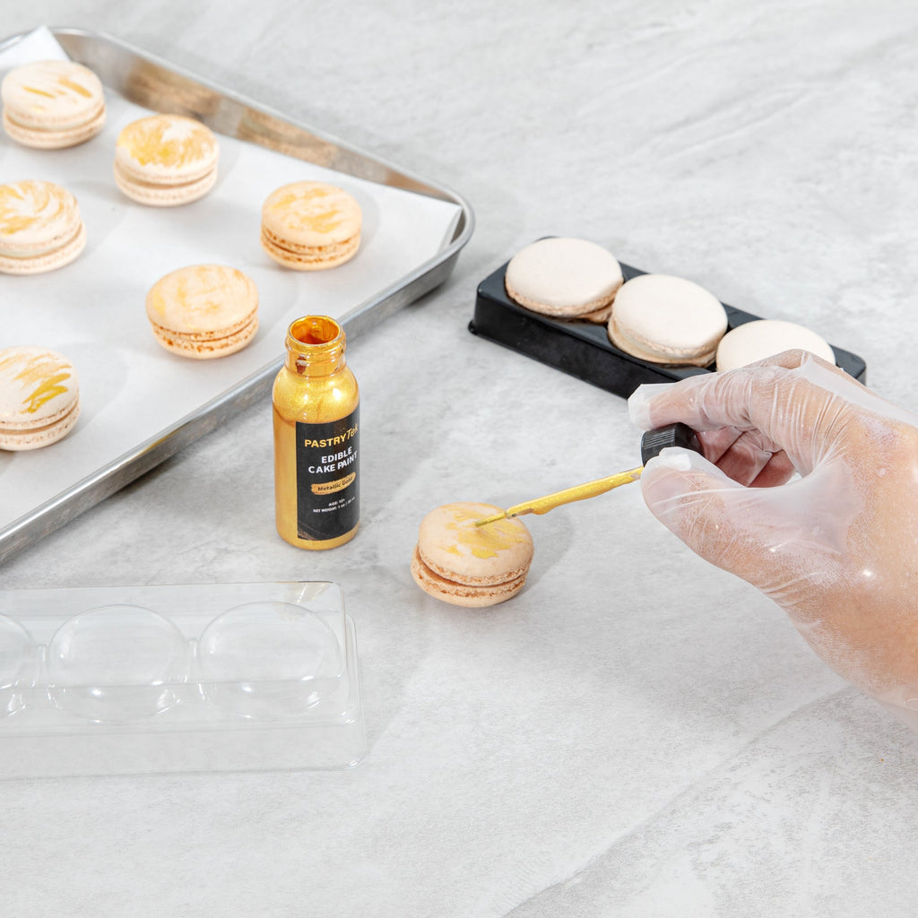 Pastry Tek 1 oz Metallic Gold Edible Food Coloring / Cake Paint - with Brush - 1 count box