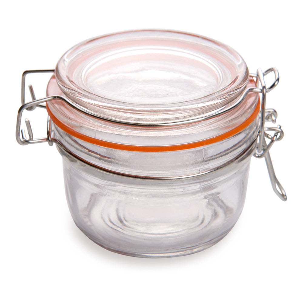Vetri 5 oz Round Glass Nostalgic Mason Jar - with Clamp Lid - 3 1/4" x 3 1/4" x 2 3/4" - 10 count box