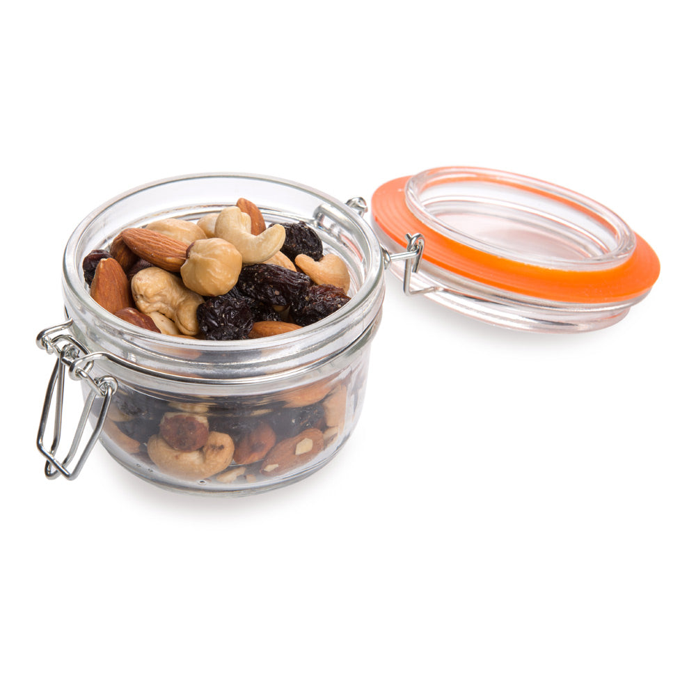 Vetri 5 oz Round Glass Nostalgic Mason Jar - with Clamp Lid - 3 1/4" x 3 1/4" x 2 3/4" - 10 count box