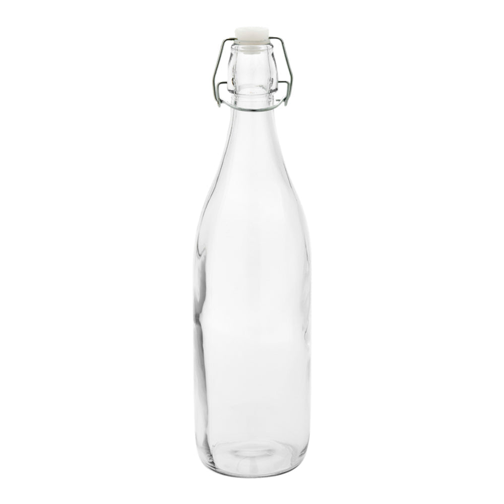 Vetri 34 oz Round Glass Nostalgic Bottle - Swing Top - 3 1/4" x 3 1/4" x 12 1/2" - 10 count box