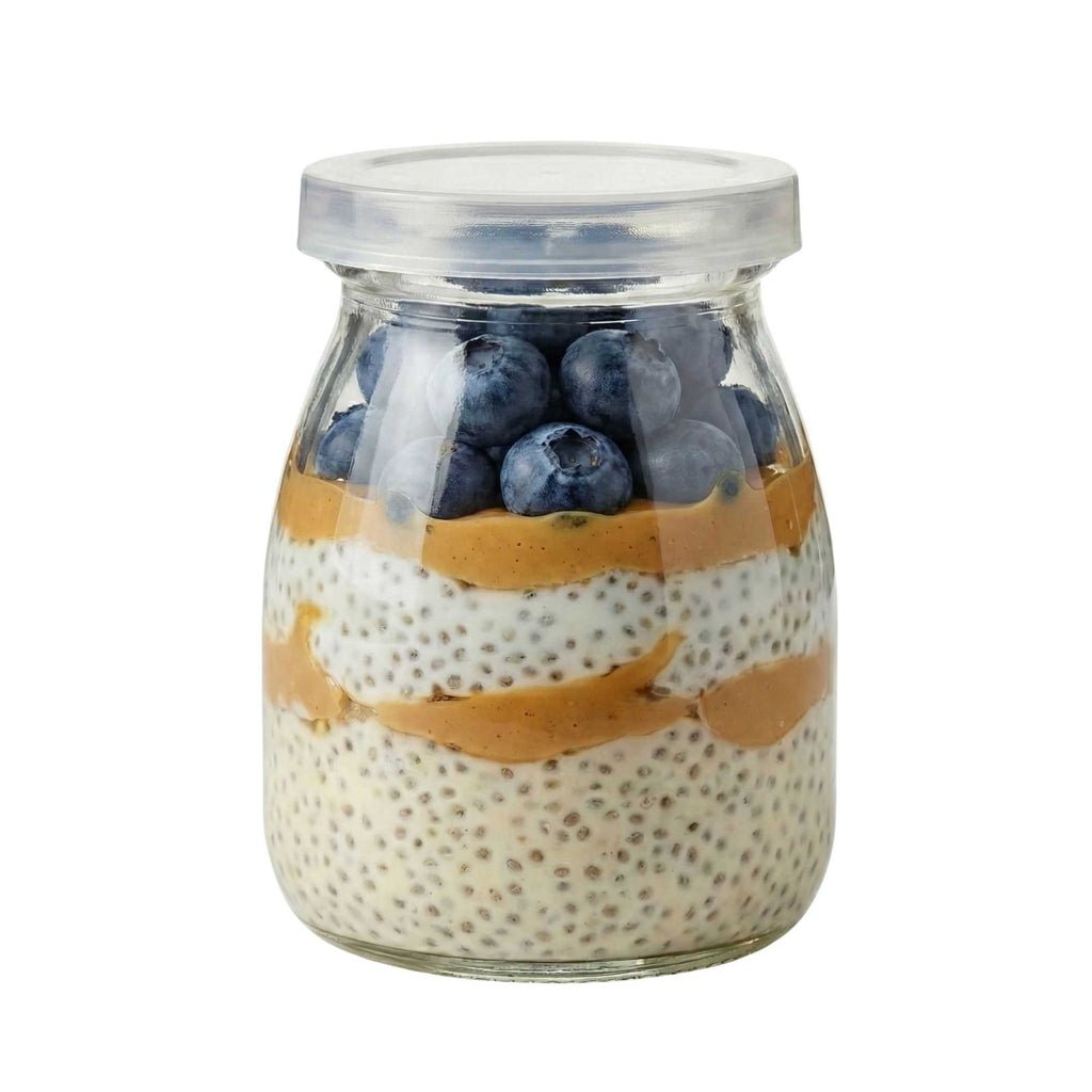 Vetri 5 oz Round Nostalgic Milk and Yogurt Glass - with Plastic Lid - 2 1/2" x 2 1/2" x 3 1/4" - 100 count box