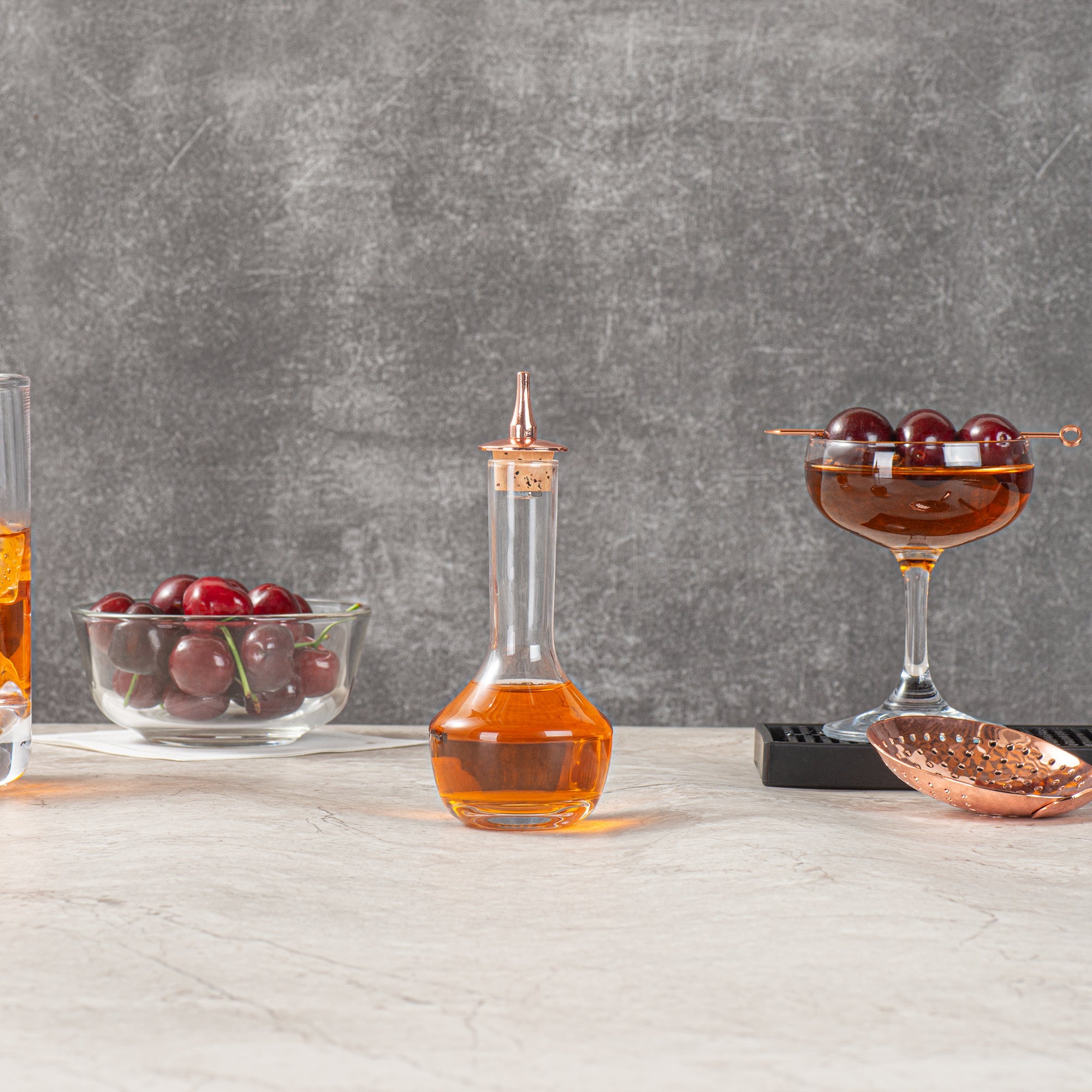 Bar Lux 4 oz Glass Modern Style Bitters Bottle - Copper-Plated Dasher - 5 3/4" x 2 3/4" x 2 3/4" - 1 count box