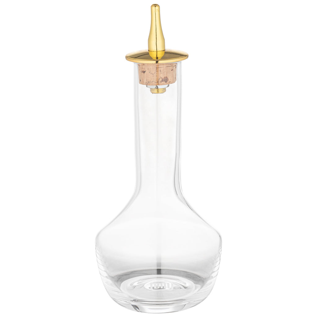 Bar Lux 4 oz Glass Modern Style Bitters Bottle - Gold-Plated Dasher - 5 3/4" x 2 3/4" x 2 3/4" - 1 count box