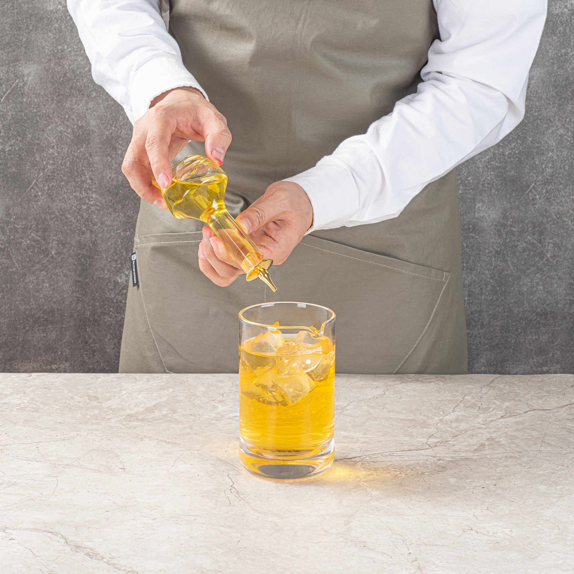 Bar Lux 4 oz Glass Modern Style Bitters Bottle - Gold-Plated Dasher - 5 3/4" x 2 3/4" x 2 3/4" - 1 count box