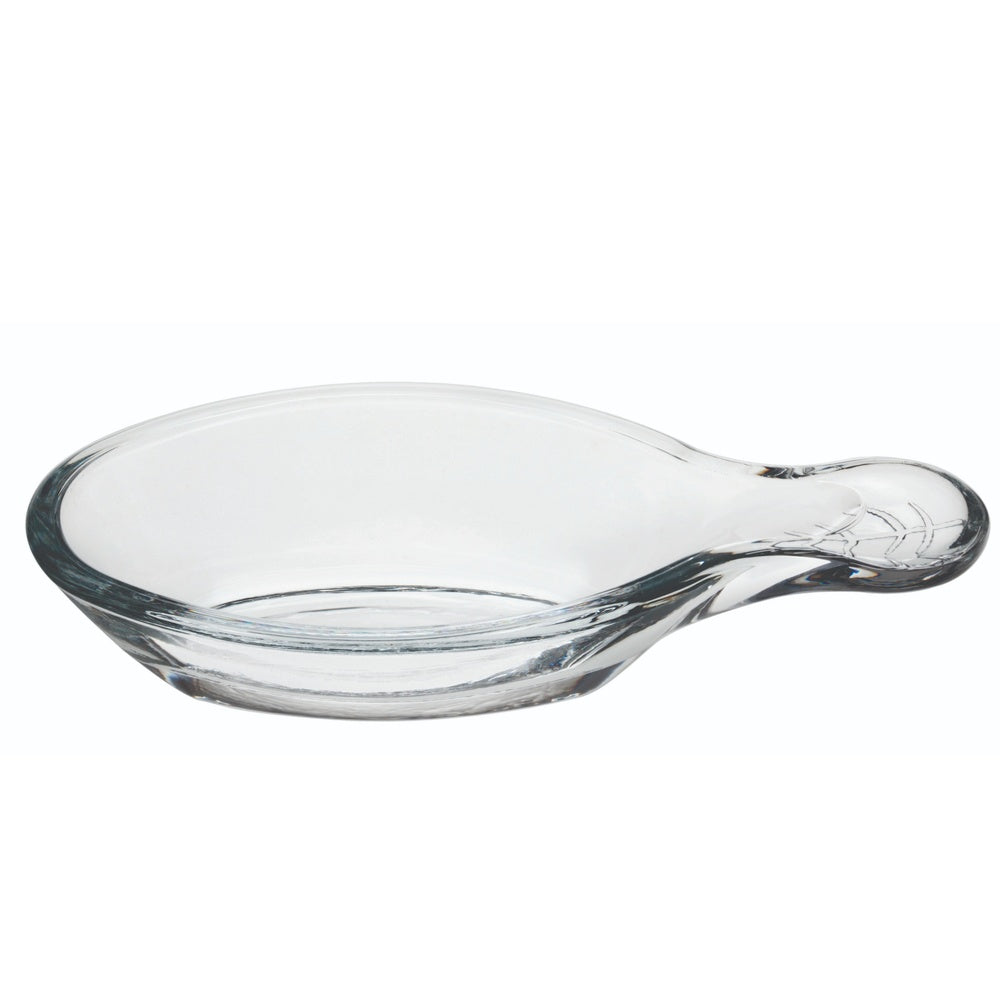 Mini Serve 2 oz Glass Leaf Mini Tasting Dish - Etched, with Handle - 4 3/4" x 2 1/4" x 1" - 60 count box