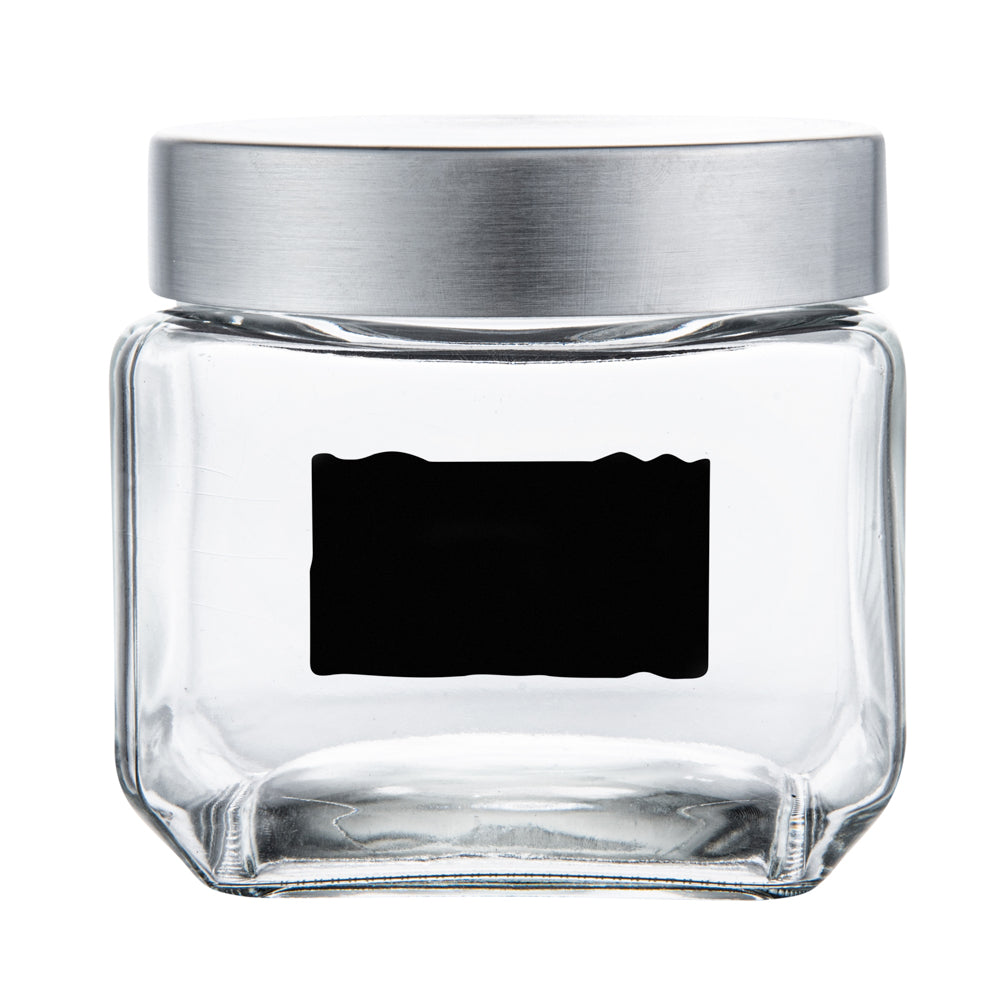 Vetri 20 oz Glass Storage Jar - with Lid, Chalkboard Label - 3 1/2" x 3 1/2" x 4 1/4" - 1 count box