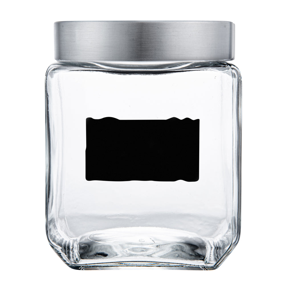Vetri 46 oz Glass Storage Jar - with Lid, Chalkboard Label - 3 1/2" x 3 1/2" x 5 3/4" - 1 count box