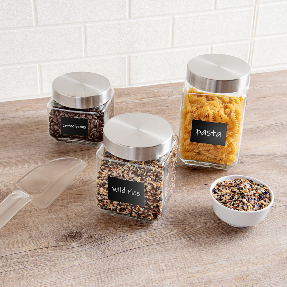 Vetri 46 oz Glass Storage Jar - with Lid, Chalkboard Label - 3 1/2" x 3 1/2" x 5 3/4" - 1 count box