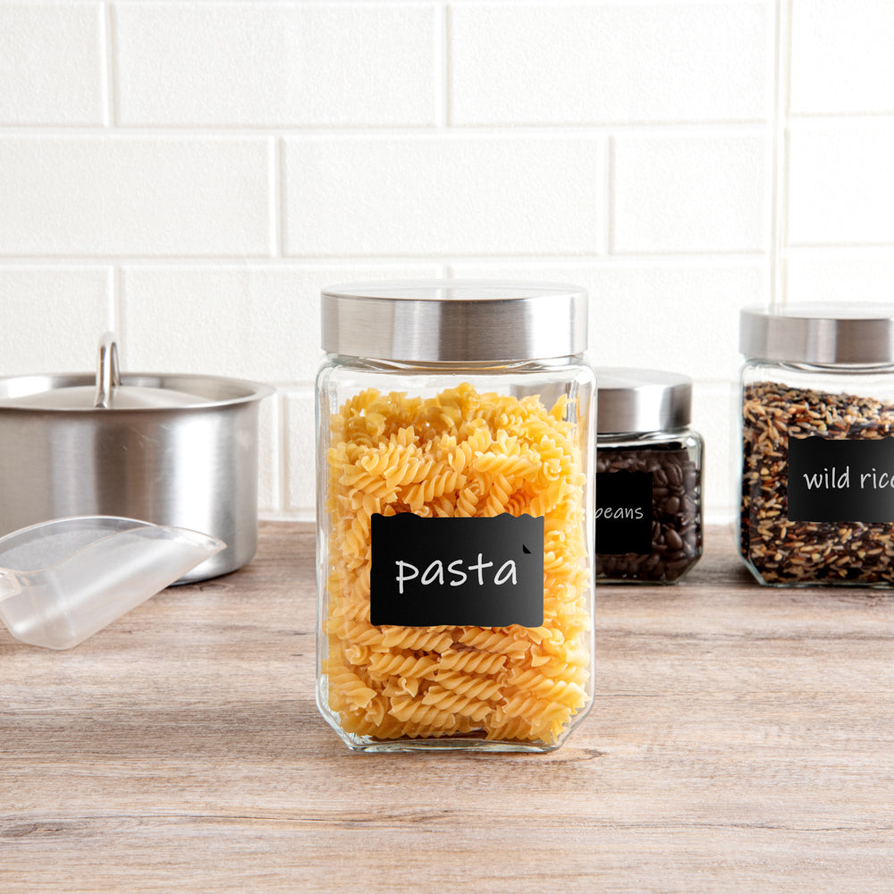 Vetri 58 oz Glass Storage Jar - with Lid, Chalkboard Label - 3 1/2" x 3 1/2" x 7 1/4" - 1 count box