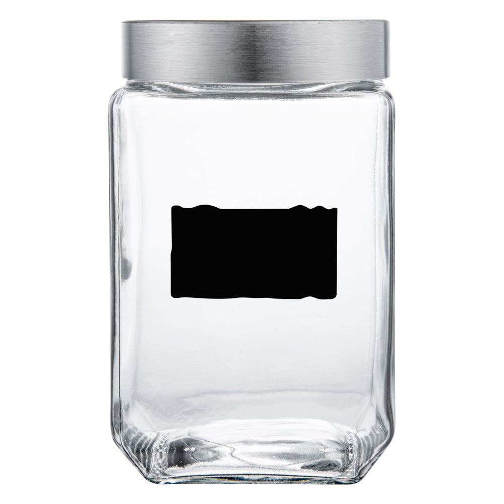 Vetri 58 oz Glass Storage Jar - with Lid, Chalkboard Label - 3 1/2" x 3 1/2" x 7 1/4" - 1 count box