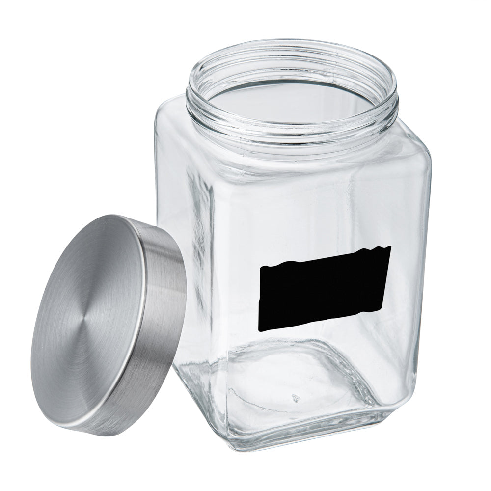 Vetri 58 oz Glass Storage Jar - with Lid, Chalkboard Label - 3 1/2" x 3 1/2" x 7 1/4" - 1 count box