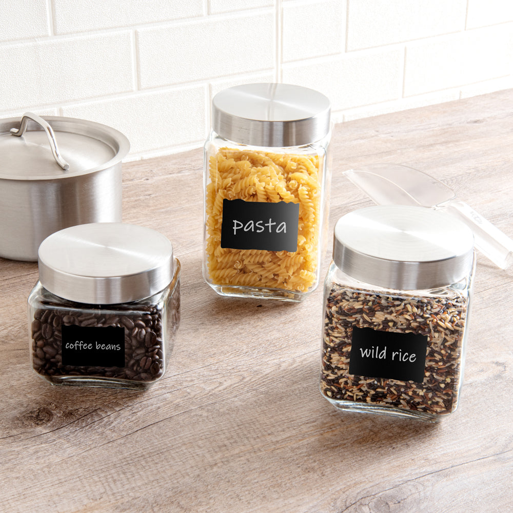 Vetri 58 oz Glass Storage Jar - with Lid, Chalkboard Label - 3 1/2" x 3 1/2" x 7 1/4" - 1 count box