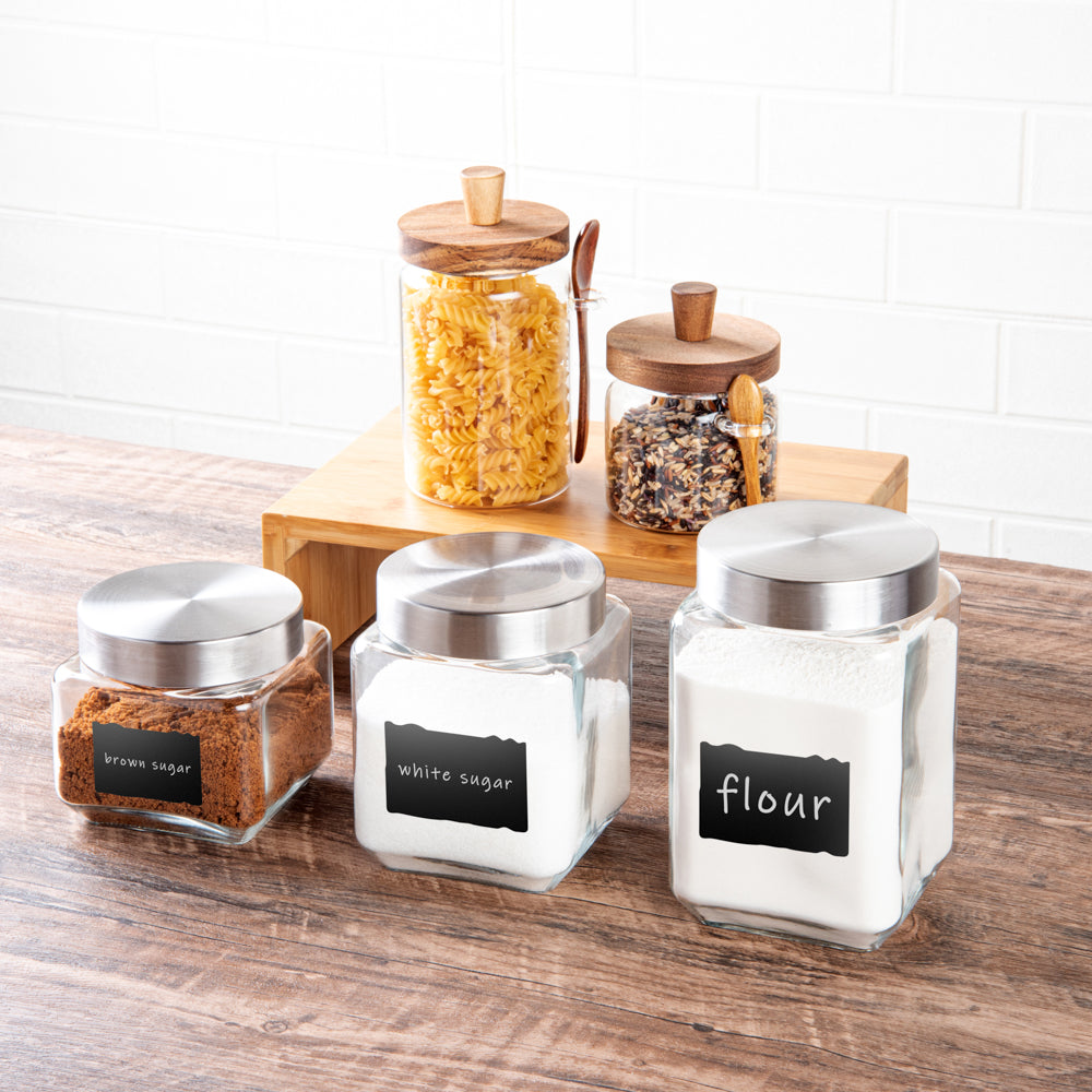 Vetri Glass 3-Piece Storage Jar Set - with Lid, Chalkboard Label - 1 count box