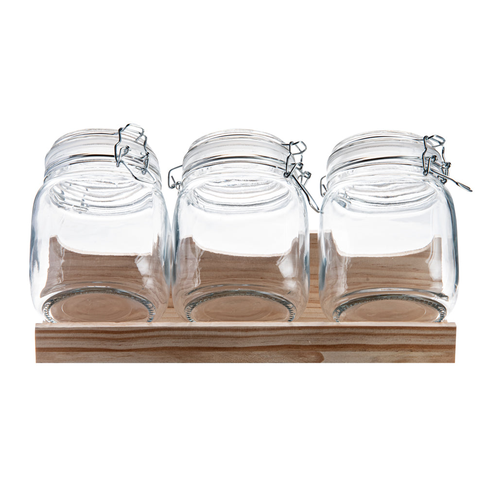Vetri Glass 3-Piece Storage Jar Set - with Wood Holder - 1 count box