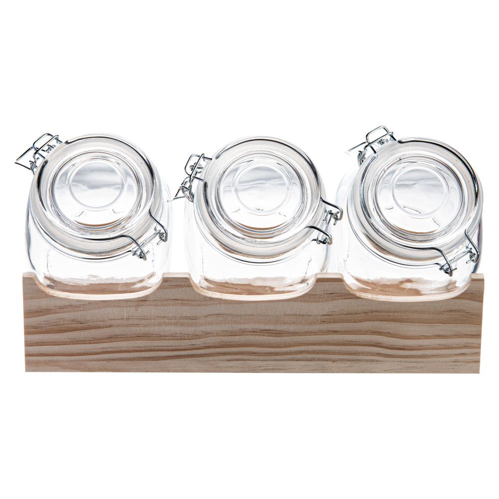 Vetri Glass 3-Piece Storage Jar Set - with Wood Holder - 1 count box