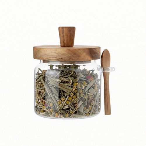 Vetri 17 oz Glass Storage Jar - with Acacia Lid and Spoon - 3 1/4" x 3 1/4" x 5" - 1 count box