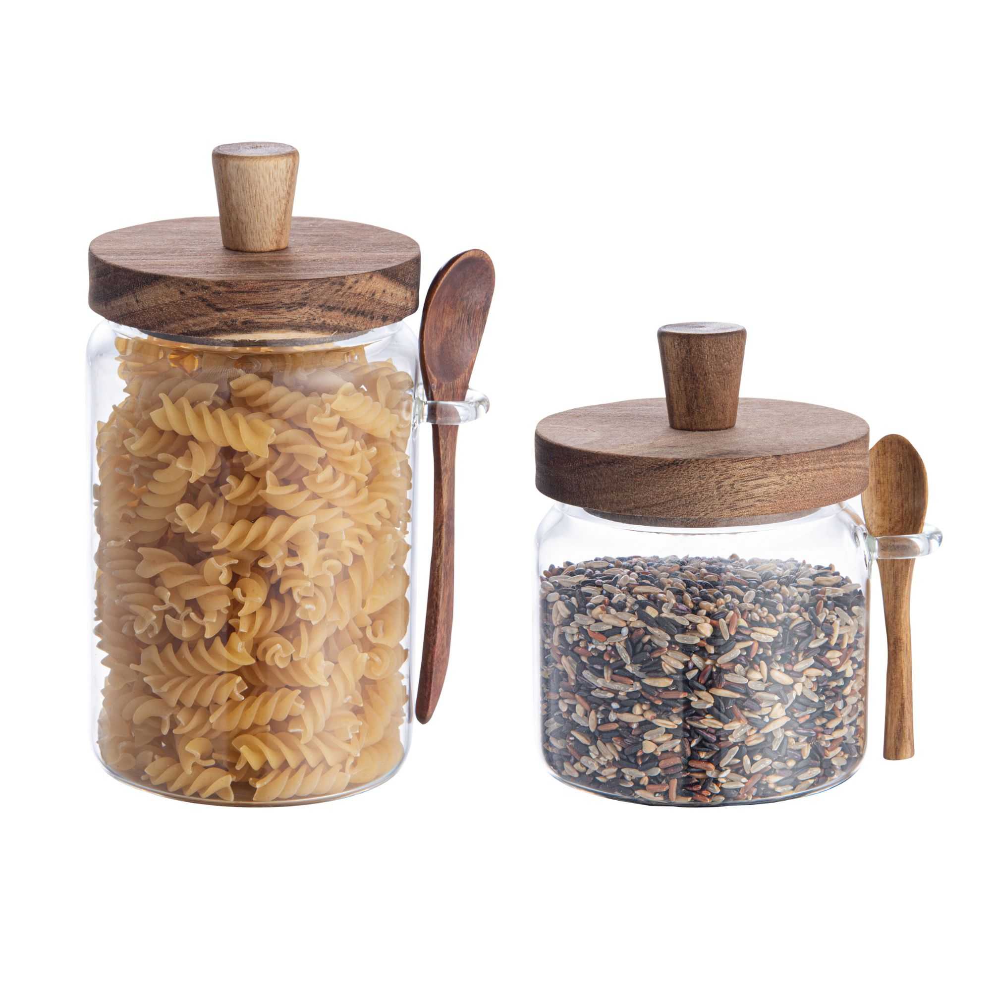 Vetri Glass 2-Piece Storage Jar Set - 17 oz and 27 oz, with Acacia Lid and Spoon - 1 count box