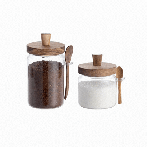 Vetri Glass 2-Piece Storage Jar Set - 17 oz and 27 oz, with Acacia Lid and Spoon - 1 count box
