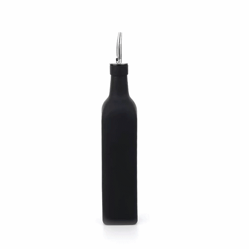Chef 101 17 oz Black Glass Olive Oil Dispenser - with Stainless Steel Pourer, Funnel Kit - 2 1/4" x 2 1/4" x 12 1/2" - 1 count box
