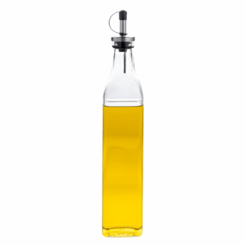 Chef 101 17 oz Glass Olive Oil Dispenser - with Stopper Spout, Funnel Kit - 2 1/4" x 2 1/4" x 12 1/2" - 1 count box