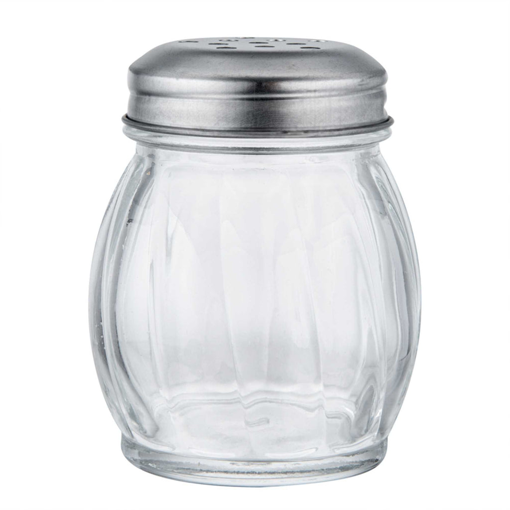 Chef 101 6 oz Glass Cheese Shaker - with Perforated Lid - 2 1/2" x 2 1/2" x 3 1/4" - 1 count box