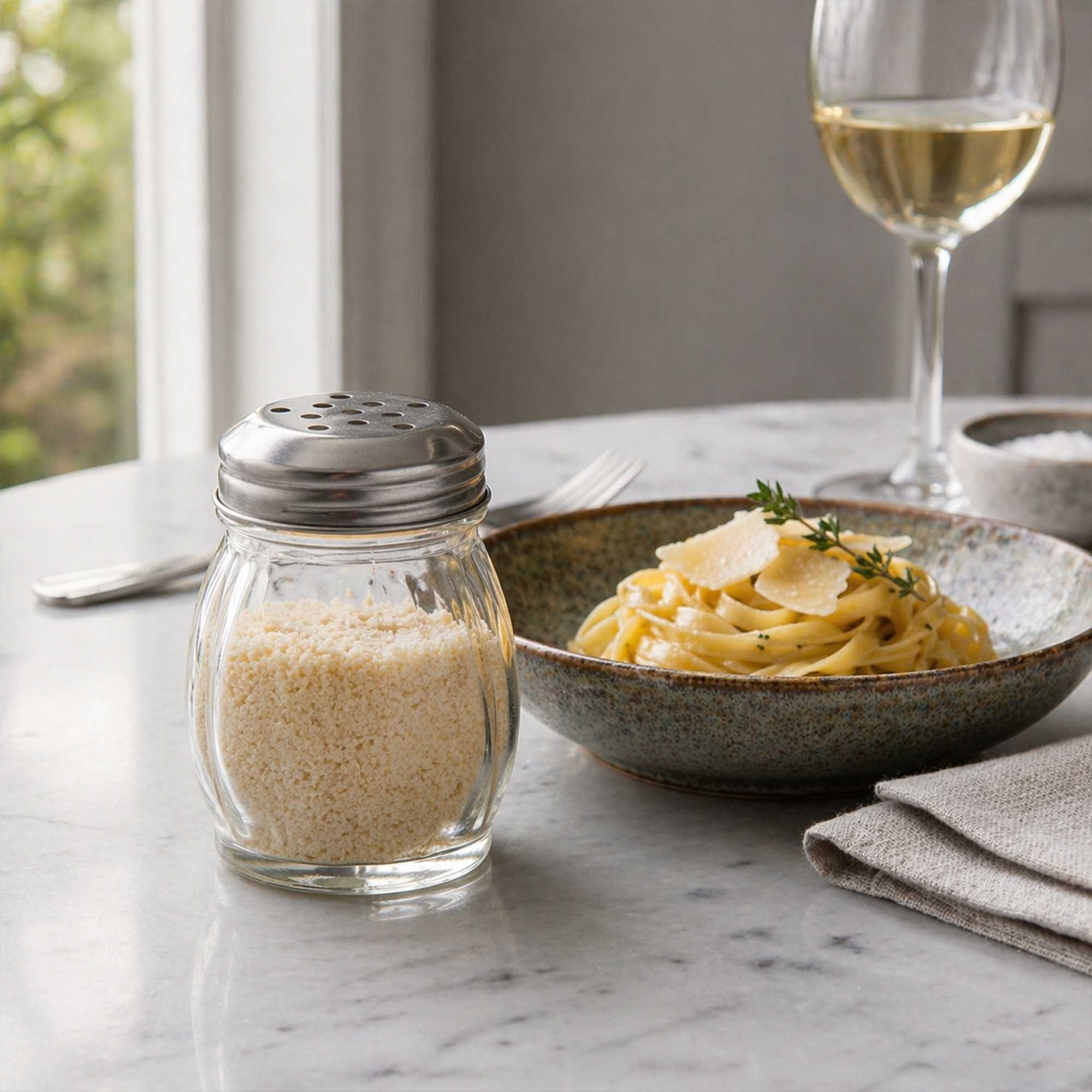 Chef 101 6 oz Glass Cheese Shaker - with Perforated Lid - 2 1/2" x 2 1/2" x 3 1/4" - 1 count box