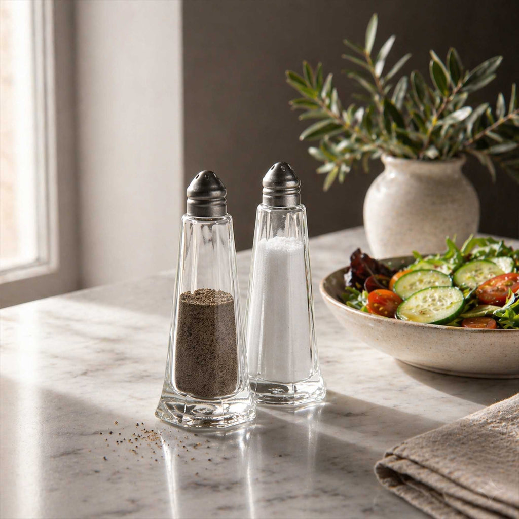 Chef 101 1 oz Glass Salt and Pepper Shaker Set - Tower Style - 1 3/4" x 1 3/4" x 4 1/4" - 10 count box