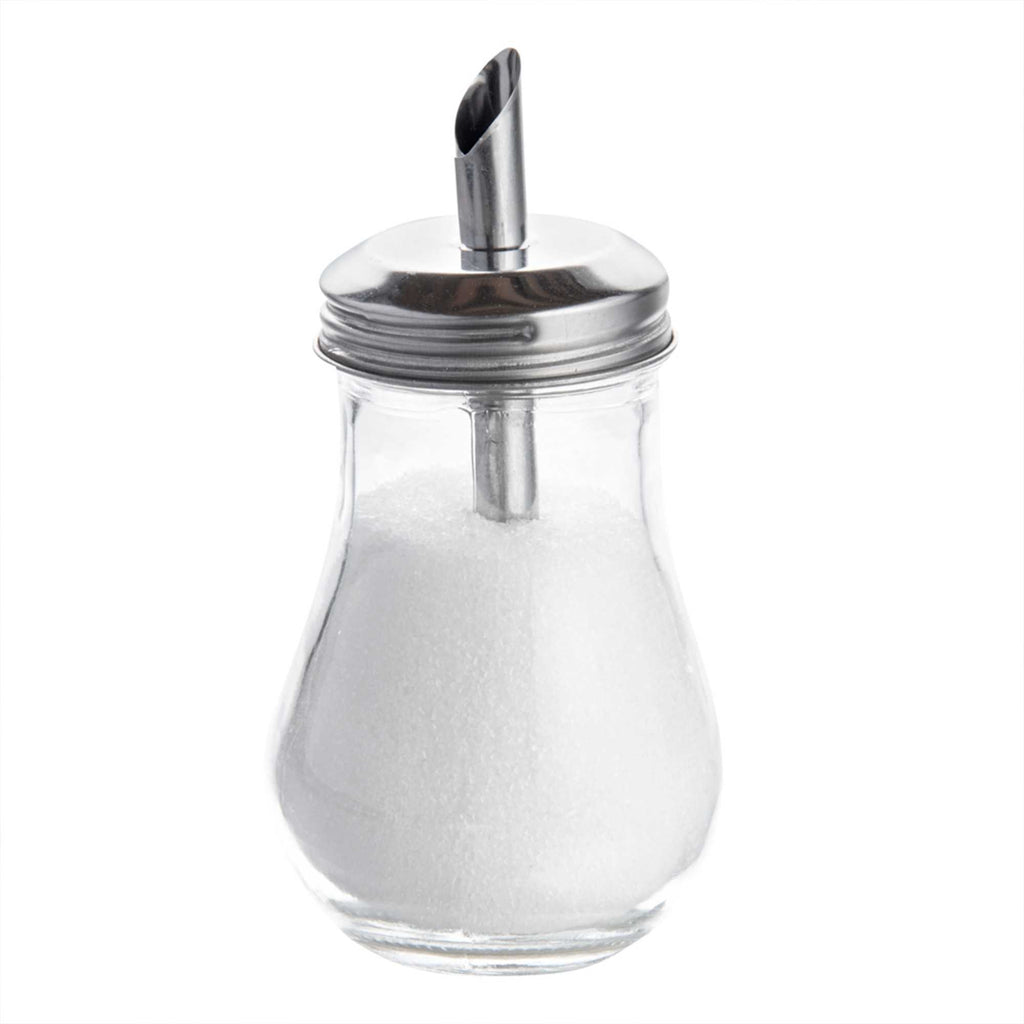 Chef 101 6 oz Glass Sauce / Sugar Pourer - with Spout Lid - 2 3/4" x 2 3/4" x 5 1/4" - 1 count box