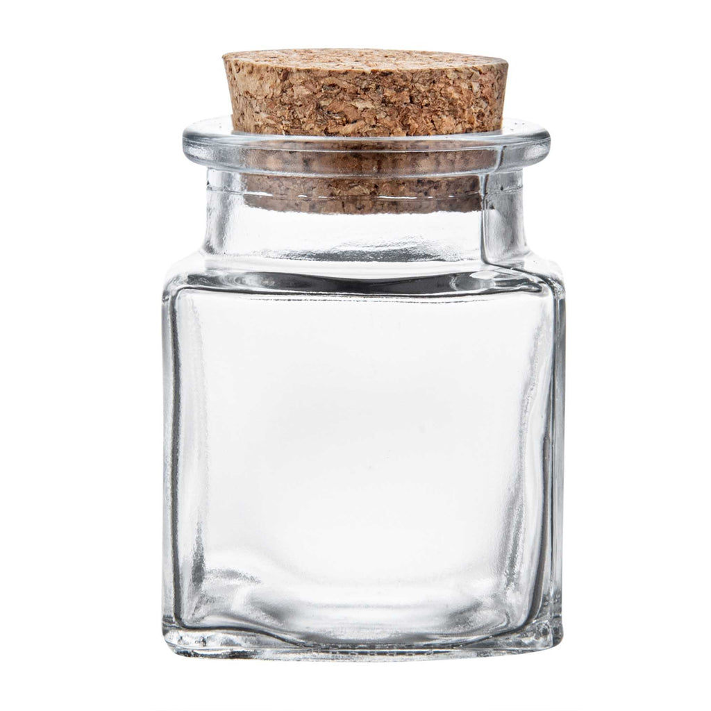 Chef 101 2 oz Square Clear Glass Herb Storage Jar - with Cork Lid - 1 1/2" x 1 1/2" x 2" - 10 count box