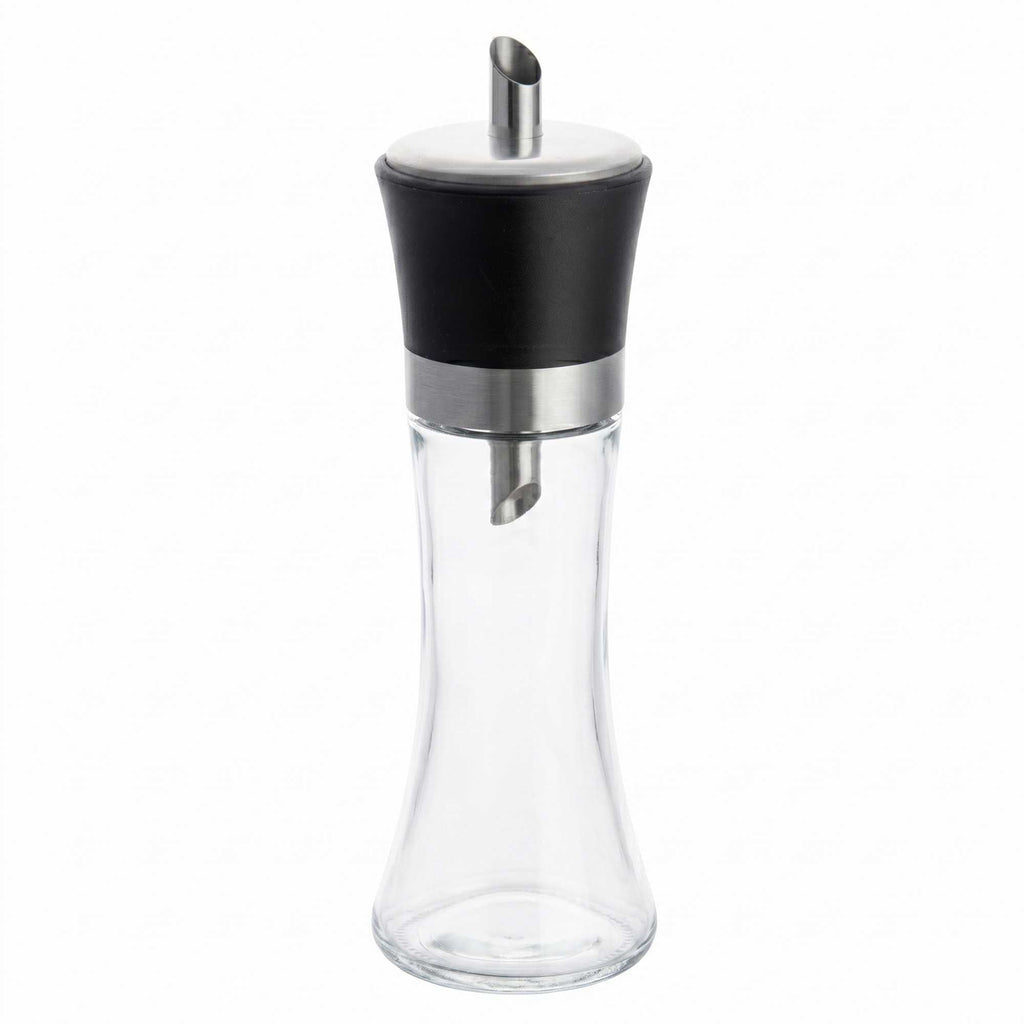Vetri 6 oz Glass Sugar Dispenser - with Pouring Spout, Black Lid - 1 3/4" x 1 3/4" x 5 3/4" - 1 count box