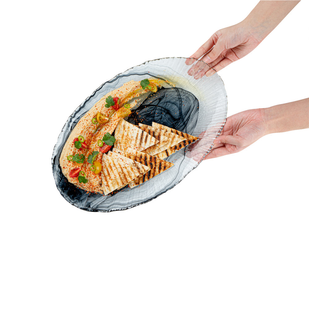 Vetri Oval Black Glass Focus Serving Plate - 15" x 9 3/4" x 1 1/4" - 1 count box