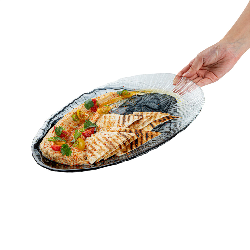Vetri Oval Black Glass Focus Serving Plate - 15" x 9 3/4" x 1 1/4" - 1 count box