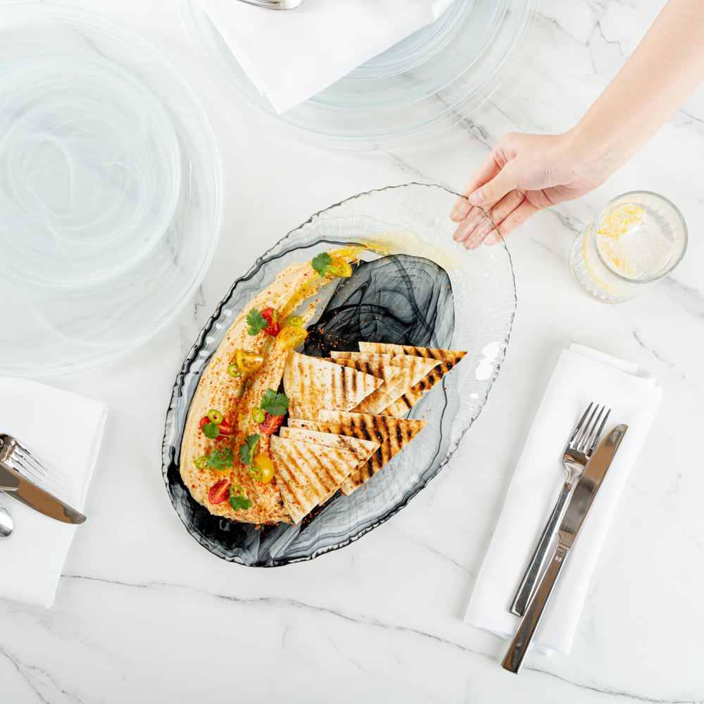 Vetri Oval Black Glass Focus Serving Plate - 15" x 9 3/4" x 1 1/4" - 1 count box