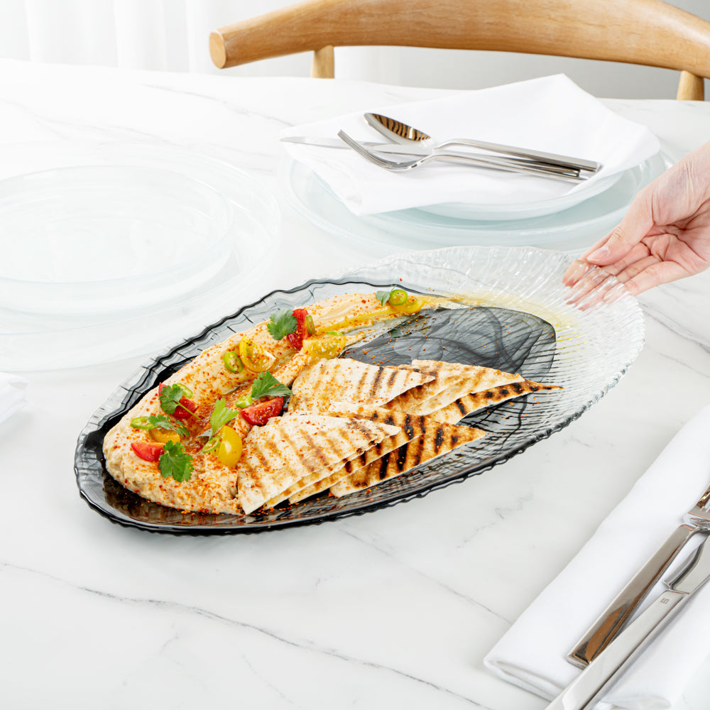 Vetri Oval Black Glass Focus Serving Plate - 15" x 9 3/4" x 1 1/4" - 1 count box