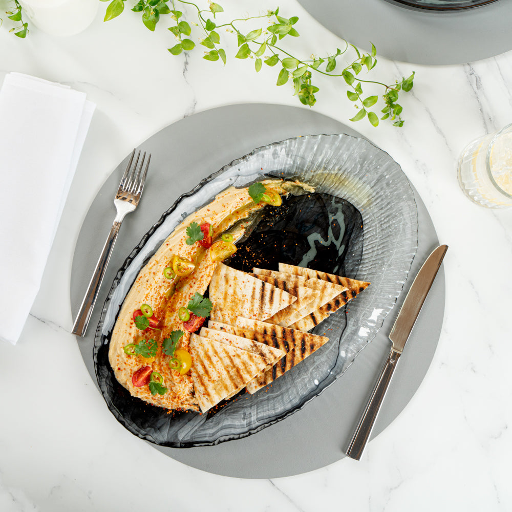 Vetri Oval Black Glass Focus Serving Plate - 15" x 9 3/4" x 1 1/4" - 1 count box