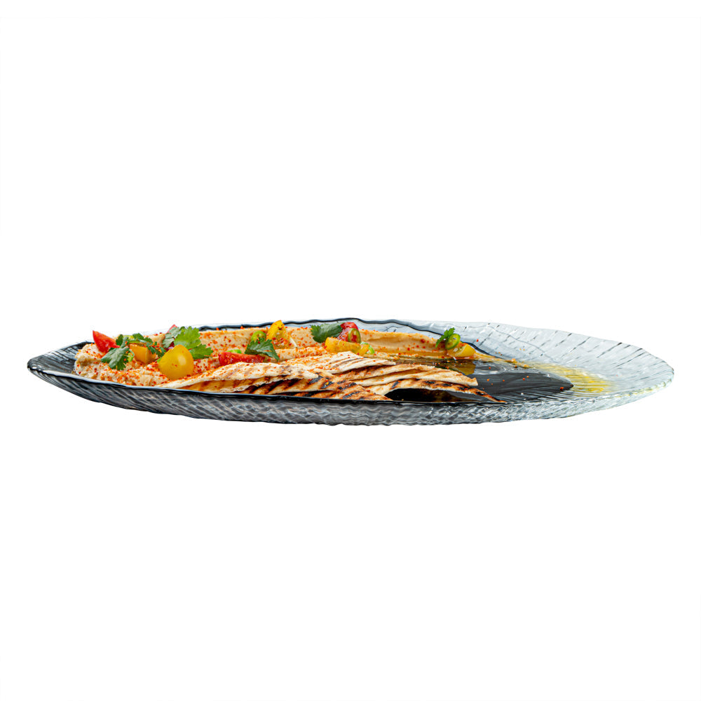 Vetri Oval Black Glass Focus Serving Plate - 15" x 9 3/4" x 1 1/4" - 6 count box