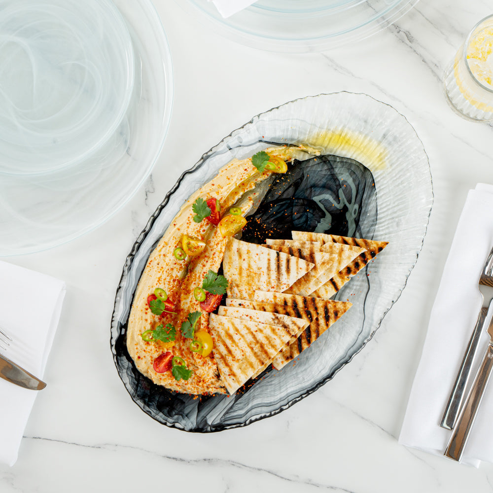 Vetri Oval Black Glass Focus Serving Plate - 15" x 9 3/4" x 1 1/4" - 6 count box