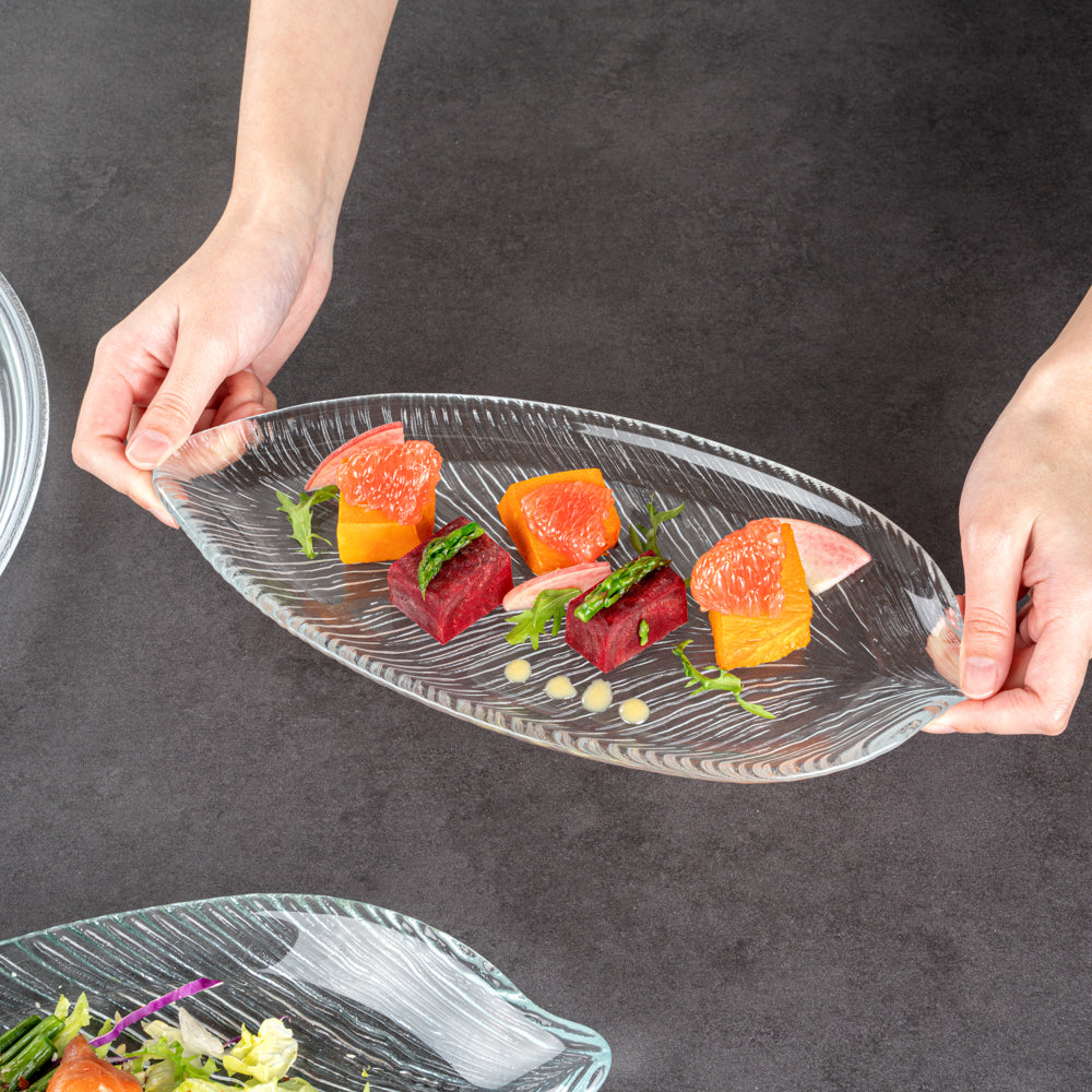 Vetri Clear Glass Leaf Serving Plate - 11 3/4" x 5 1/2" x 3/4" - 1 count box