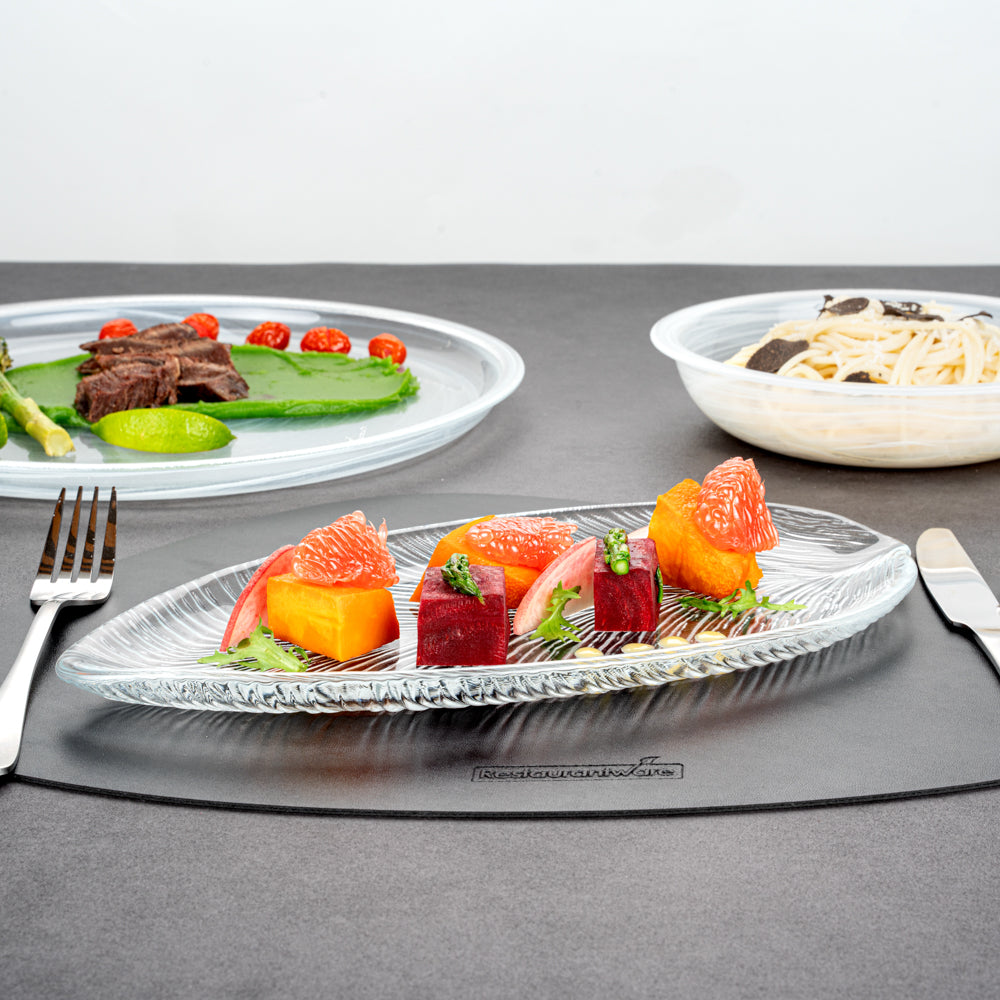 Vetri Clear Glass Leaf Serving Plate - 11 3/4" x 5 1/2" x 3/4" - 1 count box