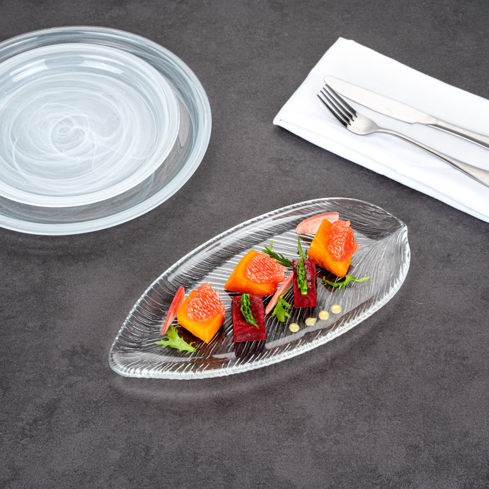 Vetri Clear Glass Leaf Serving Plate - 11 3/4" x 5 1/2" x 3/4" - 6 count box